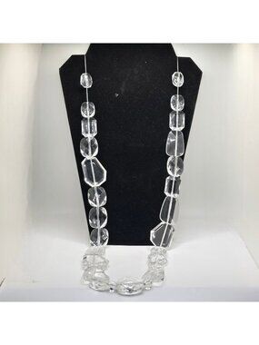 Vintage Chunky Necklace Acrylic Lucite Bead Clear Faceted Statement Ice Cube NY